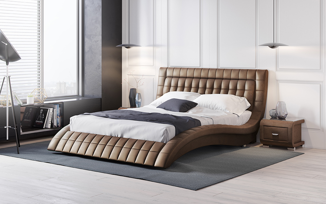 двуспальная кровать из натуральной кожи